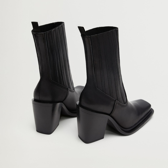 MANGO Black Leather Ankle Boots 8/8.5 - Picture 3 of 6
